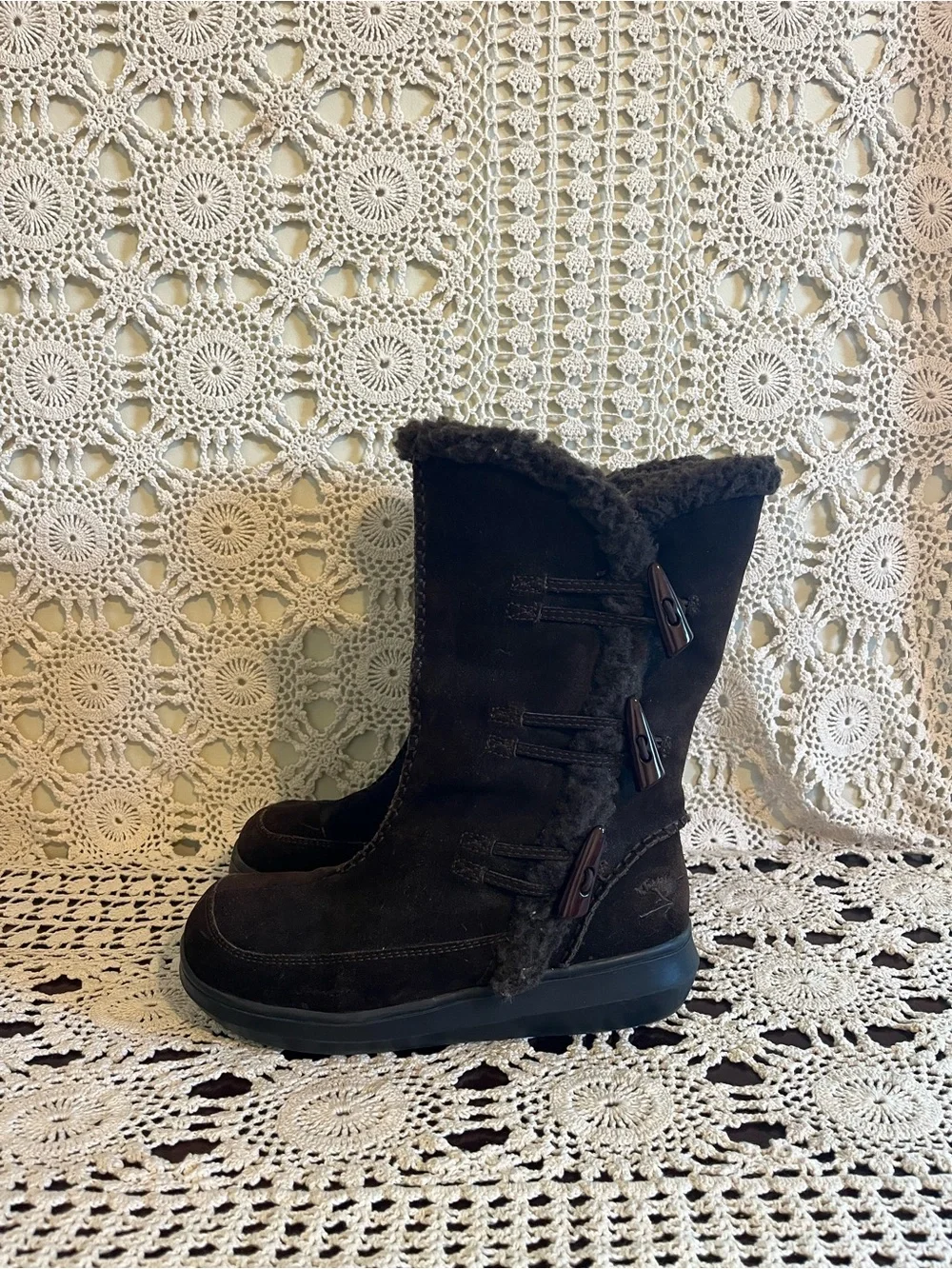 Rocket dog wmns 6.5 suede Y2K brown shearling button winter boots midcalf